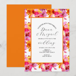 Helle Florals Pink Orange Hochzeit Karte