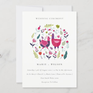 Helle Folk Farm Floral Love Vögel Hochzeit Einladu Dankeskarte