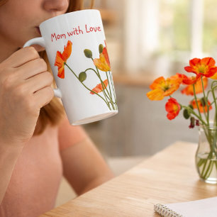 Helle frische Mohnblumen-Foto-Mama mit Liebe Gesch Milchtasse