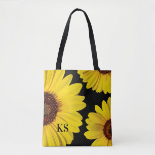 Helle, fröhliche Monogramm-Sonnenblumen-Tragetasch Tasche
