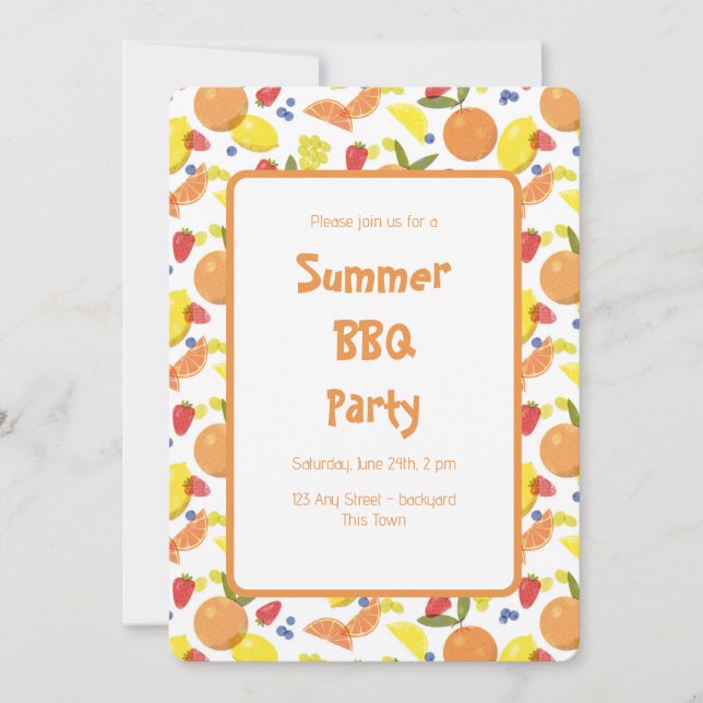 Helle fröhliche Risograph-Fruchtparty Einladung (Vorderseite)