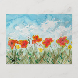 Helle Frühlingsblumen und Wolken Postkarte