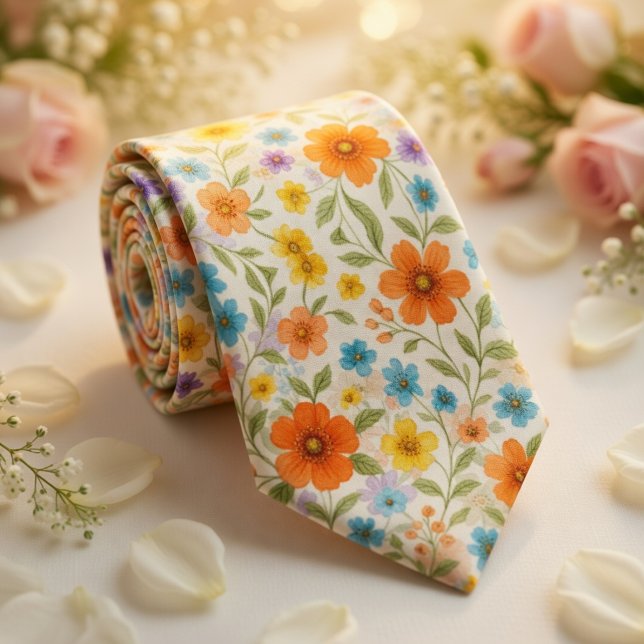 Helle Frühlingswiesen-Blumenmuster Krawatte (Von Creator hochgeladen)