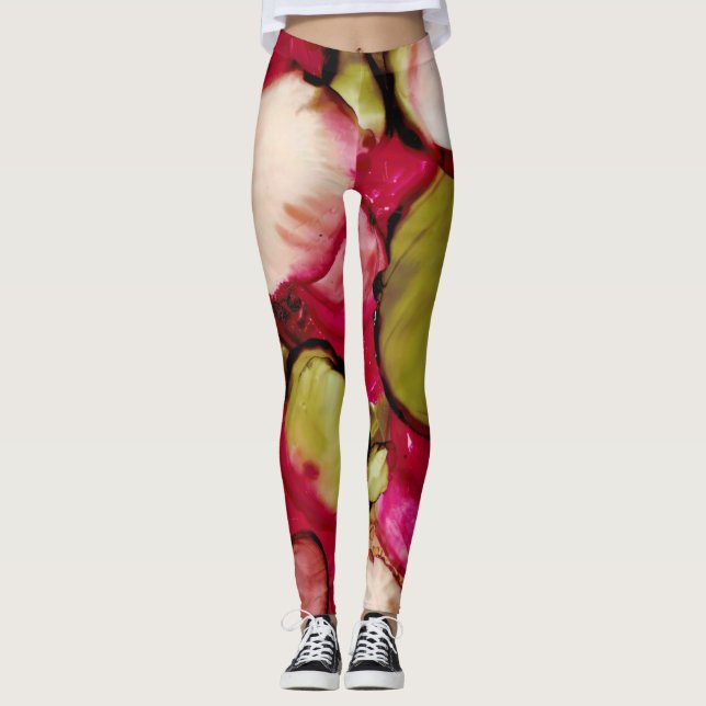Helle Fuchsia Abstrakte Frauen Leggings (Vorderseite)
