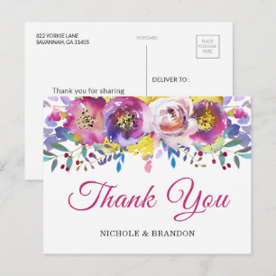 Helle Fuchsia Gold Floral Vielen Dank Postcard Postkarte
