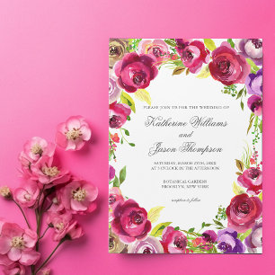 Helle Fuchsia Pink Blumengarten Hochzeit Magneteinladung
