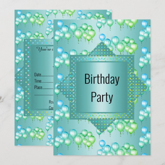 Helle Fun Rainbow Green Ballon All Occaso Einladung (Vorne/Hinten)