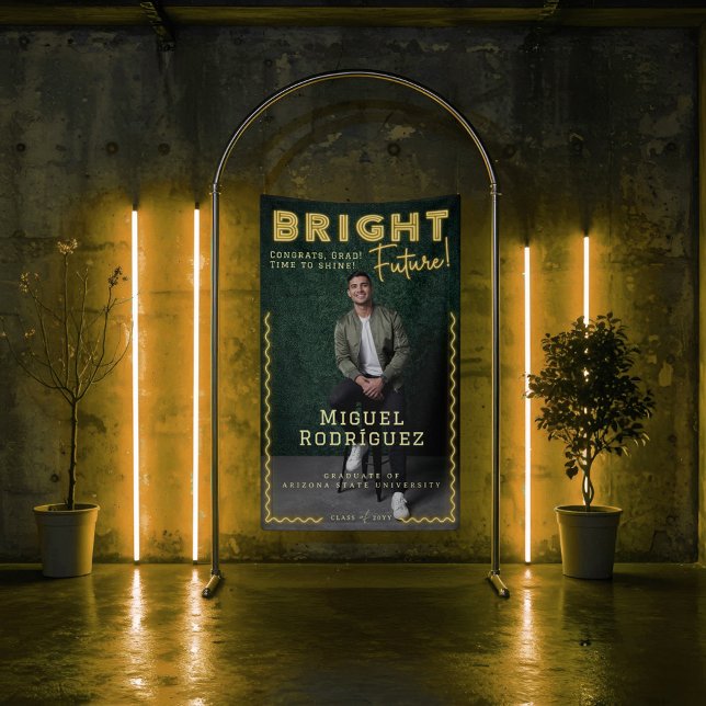 Helle Future Yellow Neon Grad Foto Abschluss Banner (Bright Future Yellow Neon Grad Photo Graduation Banner)