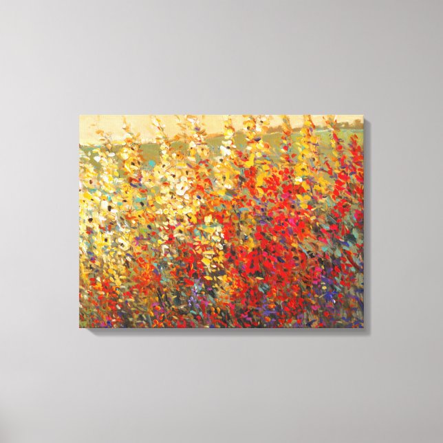 Helle Gartenmauer Frühlingsfest Wildblumen Leinwanddruck (Vorderseite)