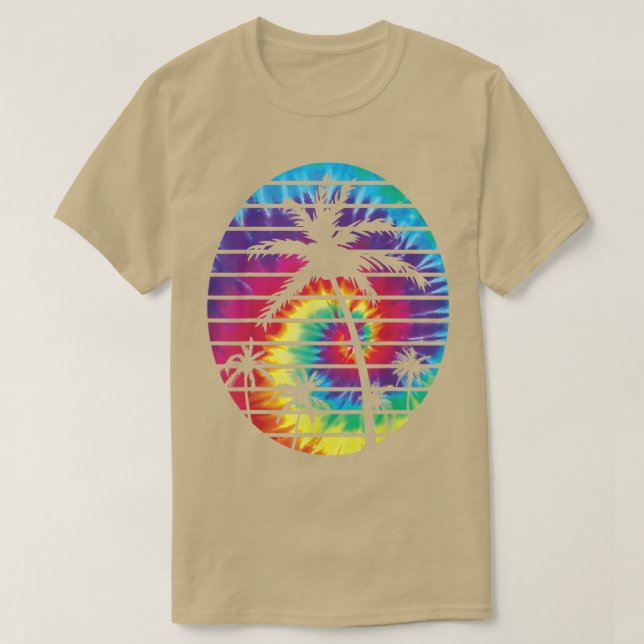 Helle Gefärbte Krawatte mit Palmen Trees Beach Coo T-Shirt (Design vorne)