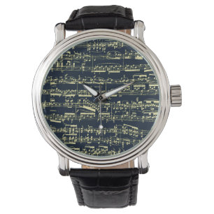Helle gelbe Beethoven-Noten auf Blau Armbanduhr