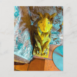 Helle Gelbe Drachenstatue Skurril Volks Kunst Postkarte