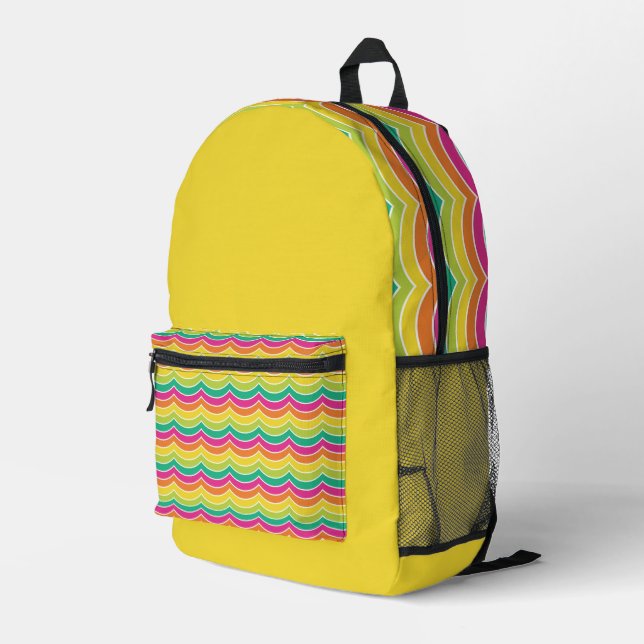 HELLE GELBE ORANGE PINK BLAU GRÜNE STREIFEN BEDRUCKTER RUCKSACK (Rückseitige Ecke Rechts)