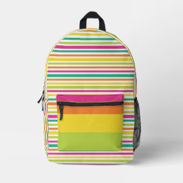 HELLE GELBE ORANGE PINK BLAU GRÜNE STREIFEN BEDRUCKTER RUCKSACK