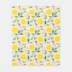 Helle gelbe Sommer-Lemonscheiben und Blumen Fleecedecke