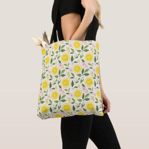 Helle gelbe Sommerlemonen und Blumen Tasche