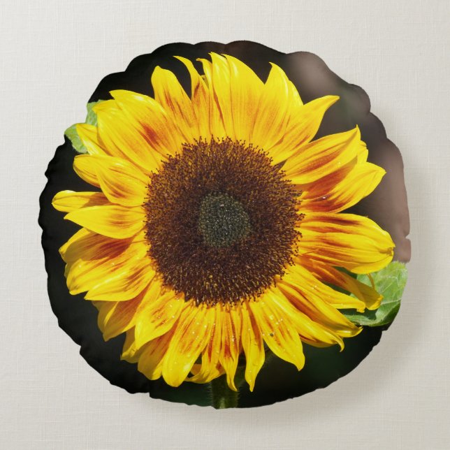 Helle gelbe Sonnenblume Rundes Kissen (Vorderseite)