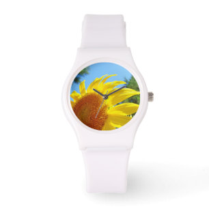 Helle gelbe Sonnenblumen-Uhren beobachten sonnenbe Armbanduhr