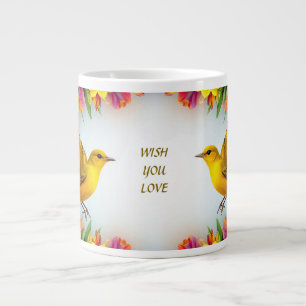 Helle gelbe Vögel in einem lebendigen floralen Rah Jumbo-Tasse