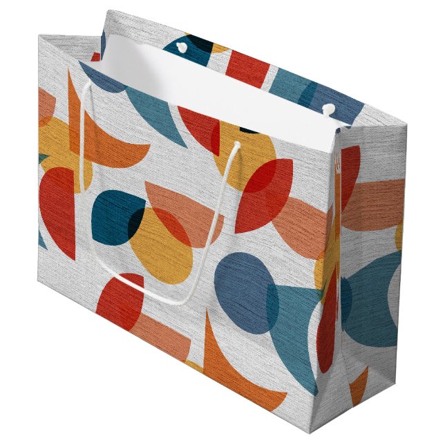 Helle geometrische Retro Abstraktes Mitteljahrhund Große Geschenktüte (Vorderseite Schrägansicht)