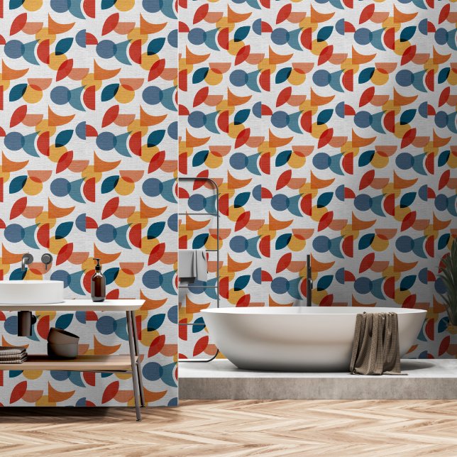 Helle geometrische Retro Abstraktes Mitteljahrhund Tapete (Badezimmer)