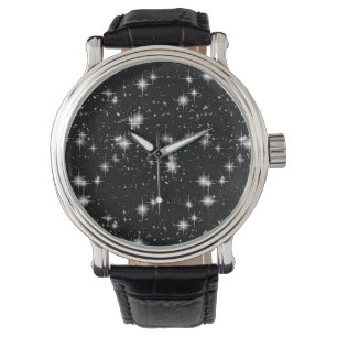 Helle glänzende Sterne im Raum Armbanduhr