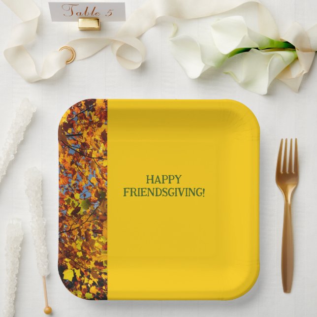 Helle Gold Blätter Erntedank Friendsgiving Pappteller (Hochzeit)