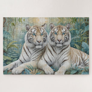Helle Golden Tigers in einem blauen grünen Dschung
