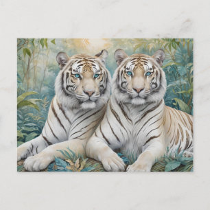 Helle Golden Tigers in einem blauen grünen Dschung Postkarte