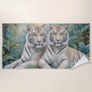 Helle Golden Tigers in einem blauen grünen Dschung Strandtuch