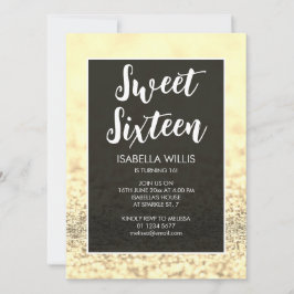 Helle goldene Glitzern Sweet 16 elegante Schrift Einladung