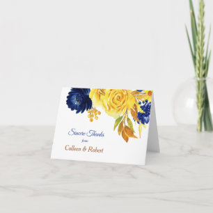 Helle Goldmedaille Blue Floral Wedding Dankeskarte