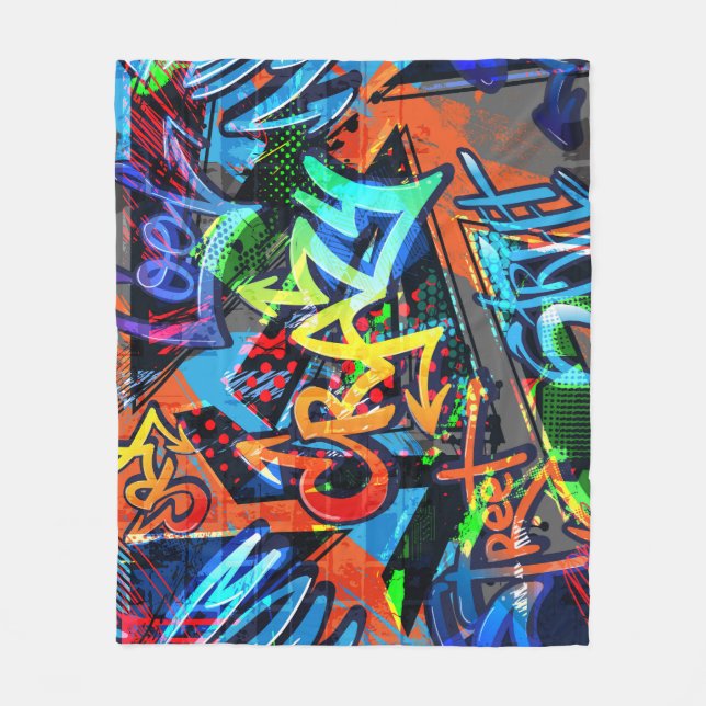Helle Graffiti, urbanes Grafikdesign. Fleecedecke (Vorderseite)