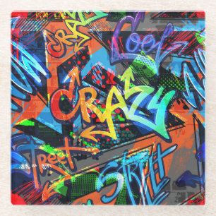 Helle Graffiti, urbanes Grafikdesign. Glasuntersetzer