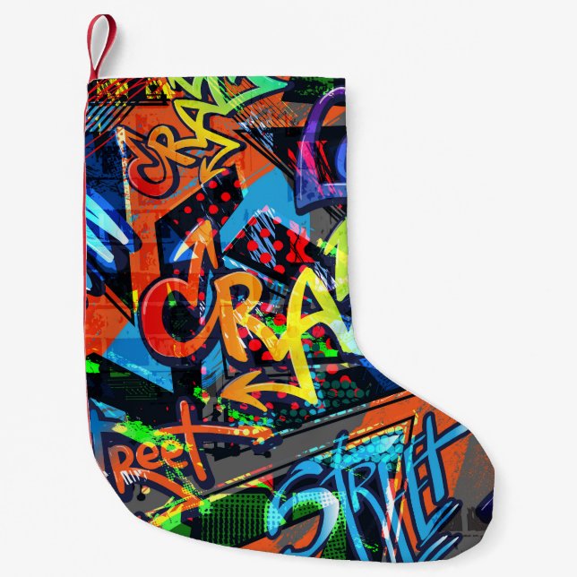 Helle Graffiti, urbanes Grafikdesign. Kleiner Weihnachtsstrumpf (Vorderseite)