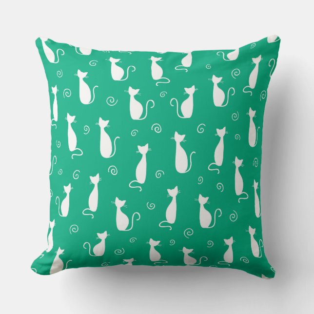 HELLE GRÜNE MIT WEISSEN KATZE-SILHOUETTEN KISSEN (Vorderseite)