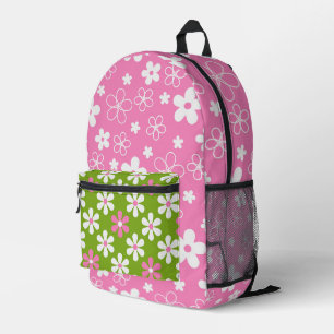 HELLE GRÜNE PINK WHITE GROOVY DAISY BLUME BEDRUCKTER RUCKSACK