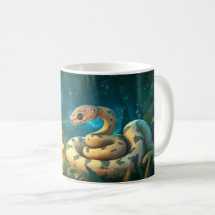 helle grüne Schlange in einem üppigen Dschungel Kaffeetasse