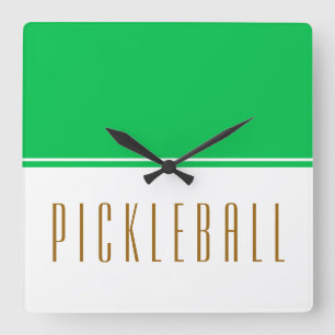 Helle grüne weiße Farbkombination PICKLEBALL-Text  Quadratische Wanduhr