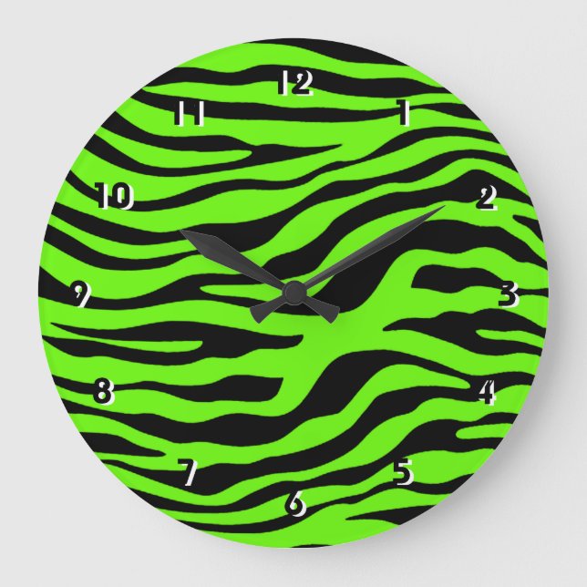 Helle grüne Zebra Große Wanduhr (Vorderseite)