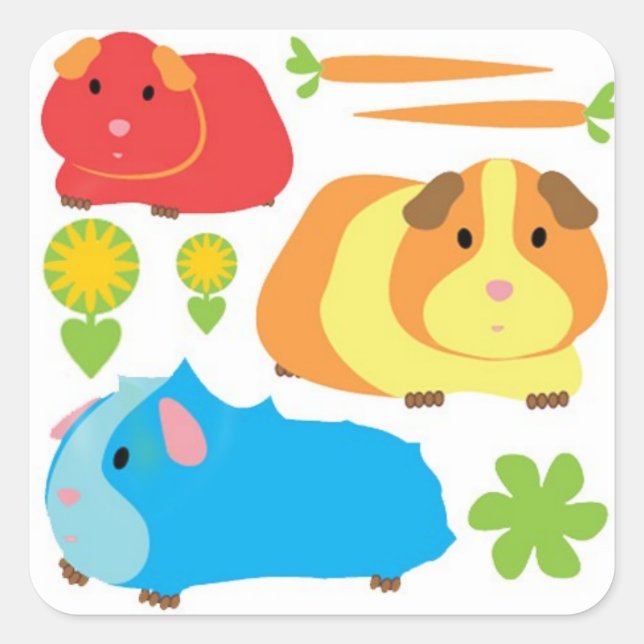 Helle Guinea Schweine Quadratischer Aufkleber (Vorderseite)