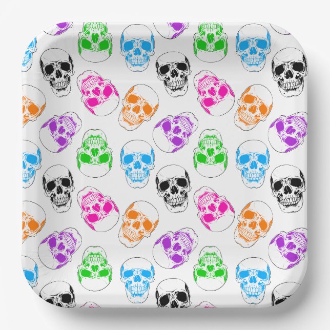 Helle Halloween Skulls Pappteller (Vorderseite)