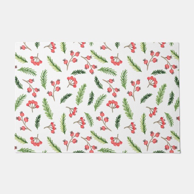 Helle Hand gezeichnet Weihnachtsmistletoe Muster Fußmatte (Vorderseite)