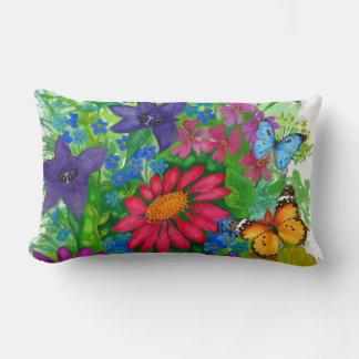 Helle handgemalte Blumen und Schmetterlinge Lendenkissen