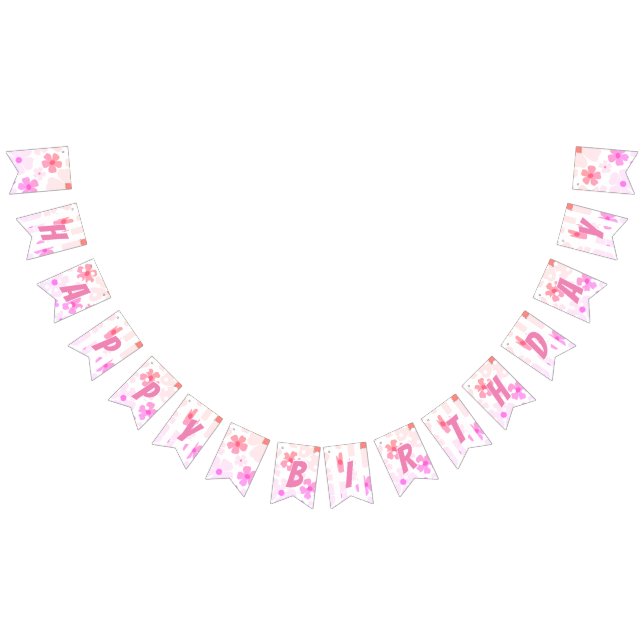 Helle Happy Birthday Bubble Gum Pink Peach Blume Wimpelkette (Alle)