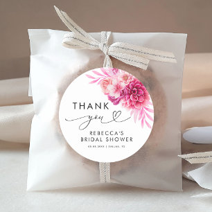 Helle Heißrosa Florale Hochzeitsdusche Danke Runder Aufkleber