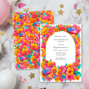 Helle Heißrosa Glitter Floral Disco-Kugel Geburtst Einladung