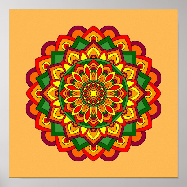 Helle Herbstfarben Floral Mandala Poster (Vorne)