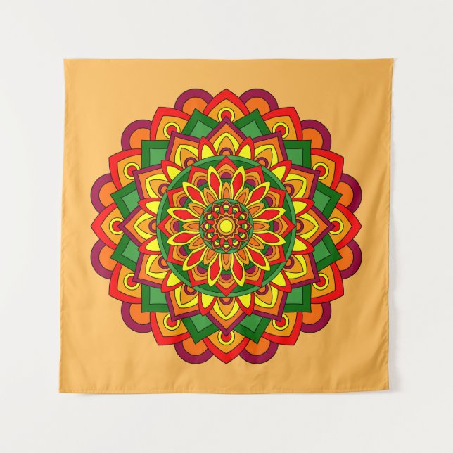 Helle Herbstfarben Floral Mandala Wandteppich (Vorderseite)