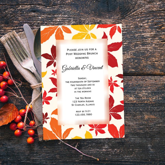 Helle Herbstlaub nach der Hochzeitsfeier Einladung (Set the tone for your Autumn after marriage event with the Bright Fall Leaves Post Wedding Brunch.)